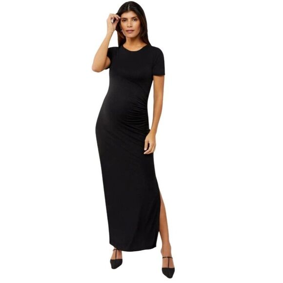 A Pea In The Pod Maternity Maxi Dress Women's‎ LARGE Black Short-Sleeve NEW - Picture 10 of 13